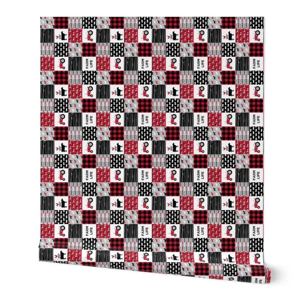 (1.5" small scale) farm life wholecloth (90) - black and red woodgrain C18BS