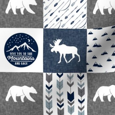 (3" small scale) love you to the mountains and back - navy and grey - adventure patchwork C18BS