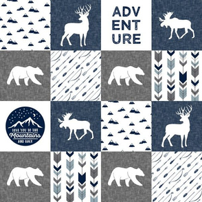 (3" small scale) love you to the mountains and back - navy and grey - adventure patchwork C18BS