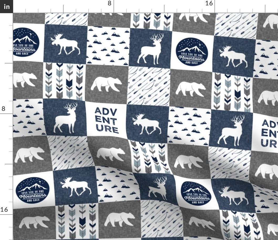 (3" small scale) love you to the mountains and back - navy and grey - adventure patchwork C18BS