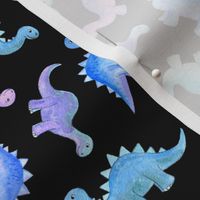 Blue, Teal & Purple Hand Painted Gouache Dinos on Black - small