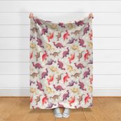 Dinos & White Hearts in Vintage Berry Shades on Cream - large