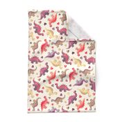 Cute Dinosaurs & Hearts in Vintage Berry Shades on cream - medium