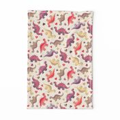 Cute Dinosaurs & Hearts in Vintage Berry Shades on cream - medium