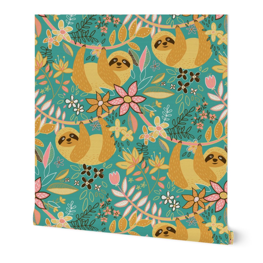 Pastel Boho Sloth Floral - large print