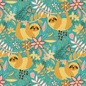 Pastel Boho Sloth Floral - large print