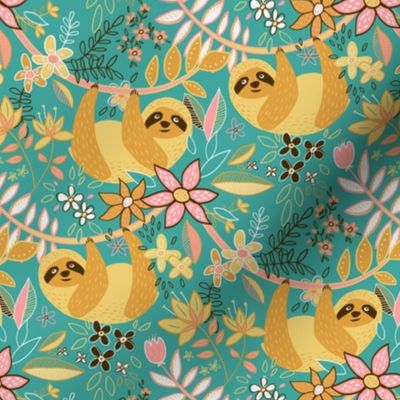 Pastel Boho Sloth Floral - small print