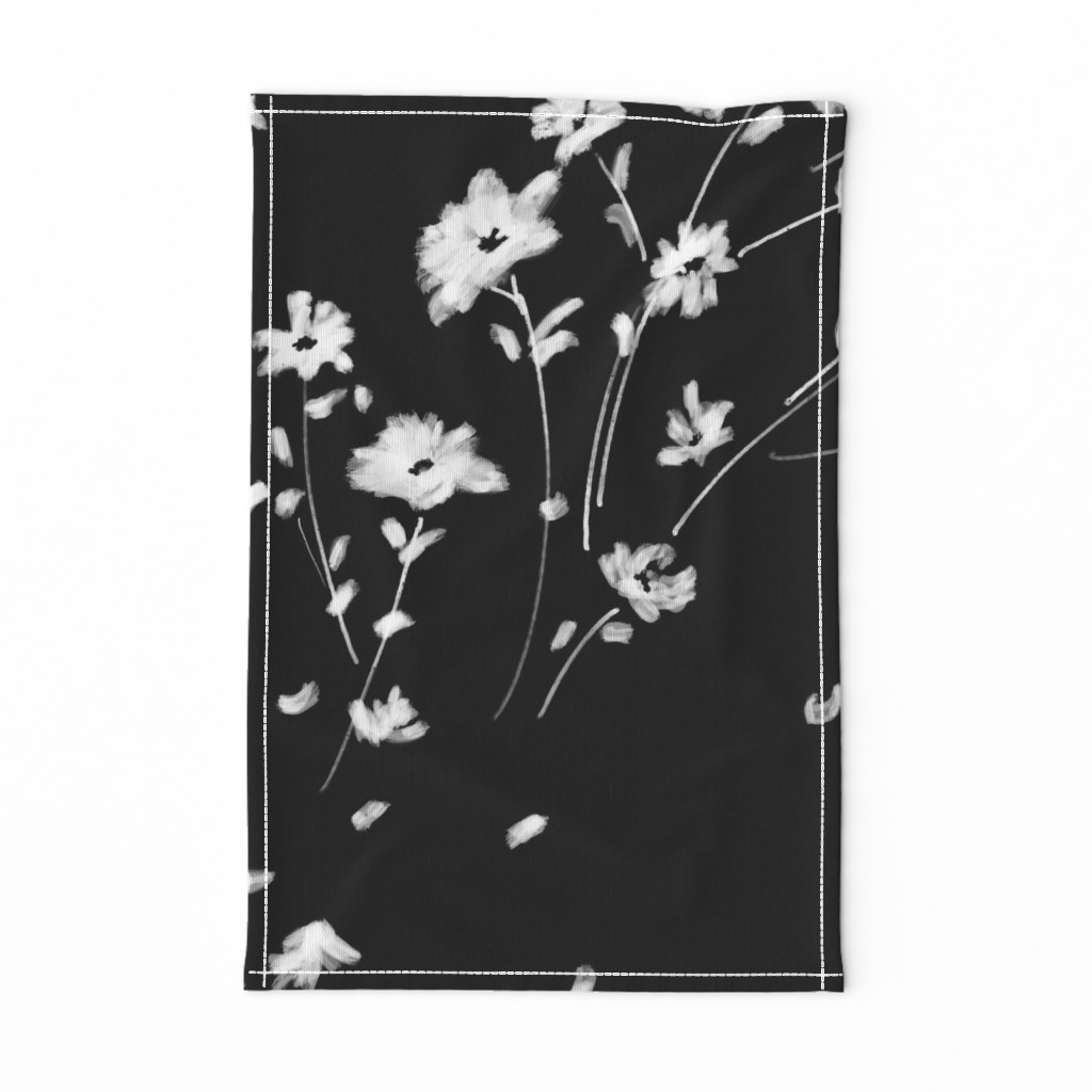 Large Breezy Hand-Painted Daisies | Black White