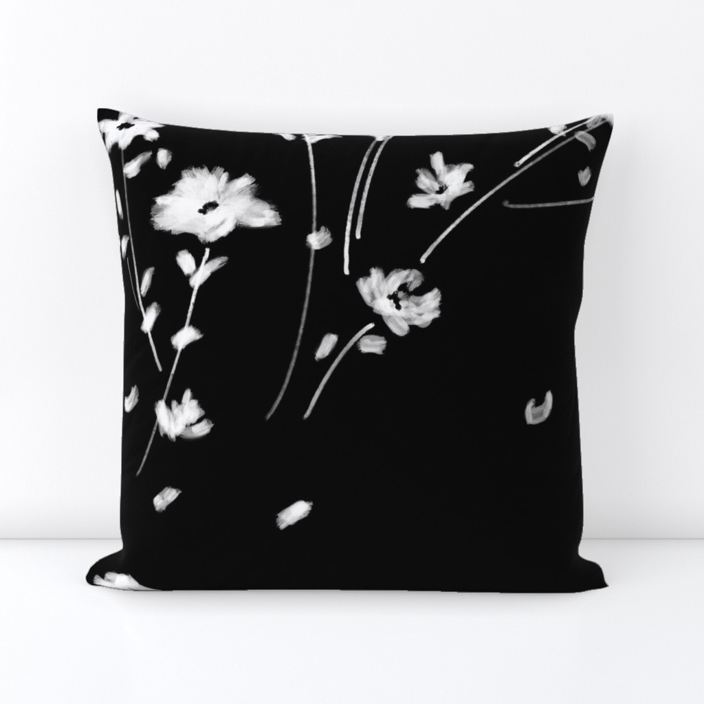 Large Breezy Hand-Painted Daisies | Black White