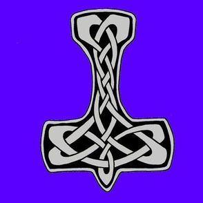 Celtic Thors Hammer 1 silver on blue