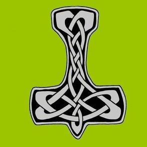 Celtic Thors Hammer 1 silver on green