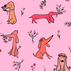 Pink Dogs and Flowers Pattern