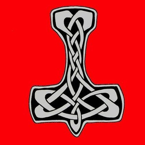 Celtic Thors Hammer 1 silver on red