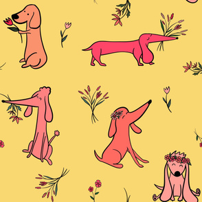 Cute Yellow and Pink Dogs Gift Wrap