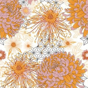 Japanese Chrysanthemums (white) V3 october limited color palette (small size reduced 6" )