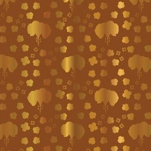 Metallic Copper Gold Floral Pattern Seamless Vector, Drawn Foil Shapes