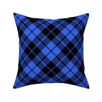 cobalt blue and black diagonal tartan, 7" square repeat