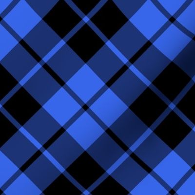 cobalt blue and black diagonal tartan, 7" square repeat