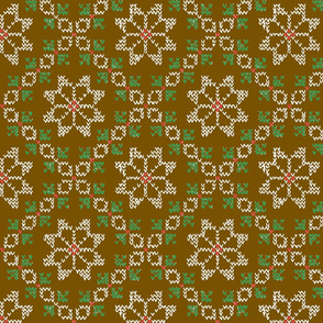 Fair Isle -- White Green Red on Brown