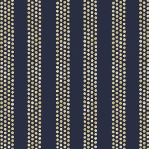 Dots and stripes in tan and dark blue