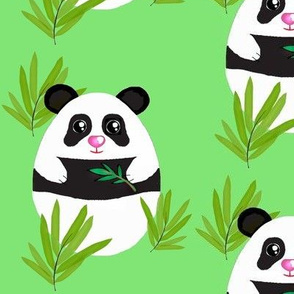 Meditation  Panda-Bamboo on Green  