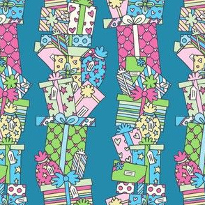 Stacked Pressies in Teal, Green & Pink