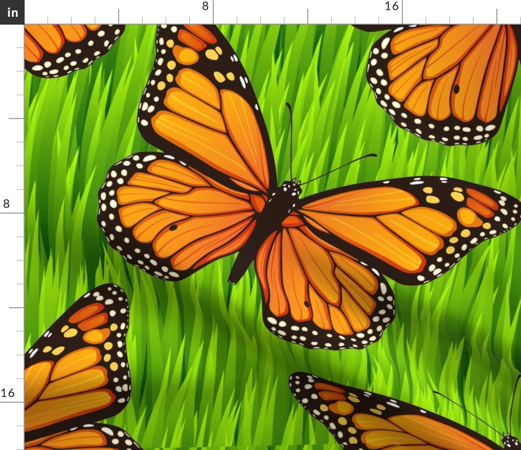 Monarch Butterflies Large in Grass