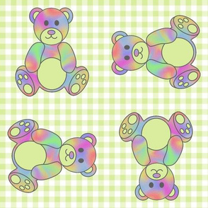 Rainbow Teddy Bear on lime green gingham
