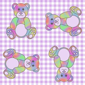 Rainbow Teddy Bear on Purple gingham