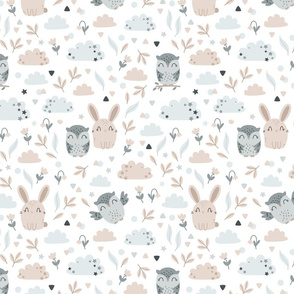 Bunny and Owl - Best Friends - beige grey - SMALL