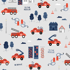 To the rescue - firetrucks - Grey BIG