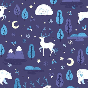 Winter night - bear and reindeer - BIG
