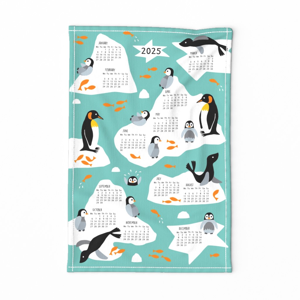 Penguin north pole tea towel Calendar 2024