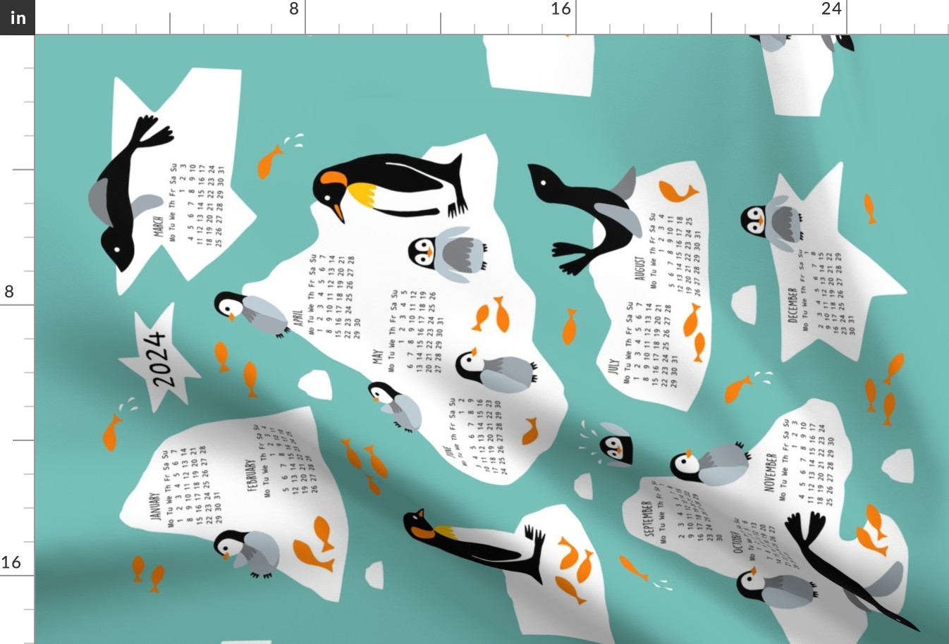 Penguin north pole tea towel Calendar 2024