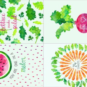 4 vegetable pun tea towels per yard