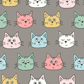 cute kittens - multicolour on grey