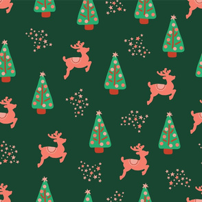 Pink and Green Reindeer Forest