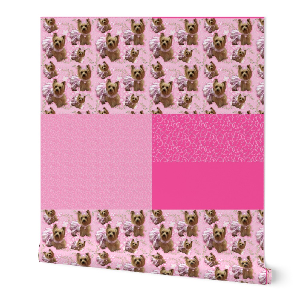 Yorkie Pink Floral - 1 yard with Matching