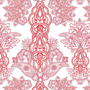 Paisley Ornamental Red on White