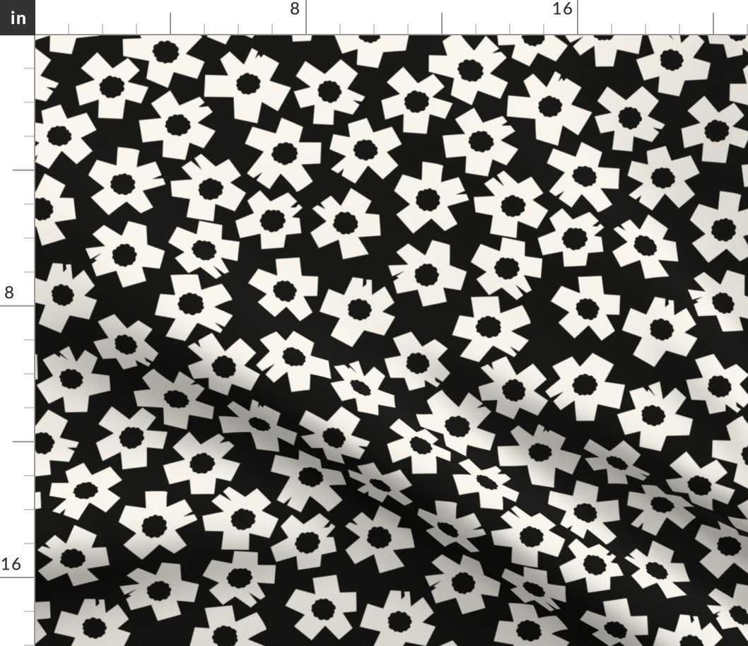 Square Flowers, black, cream