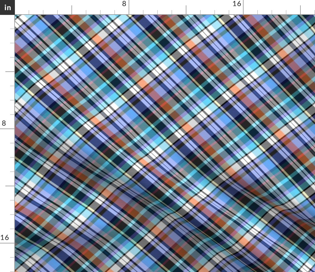 Turquoise and Royal Madras Plaid 45 degree large