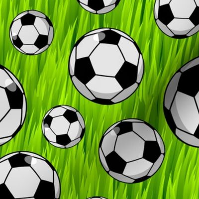 Soccer Balls Big and Small in Grass