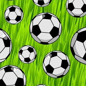 Soccer Balls Big and Small in Grass