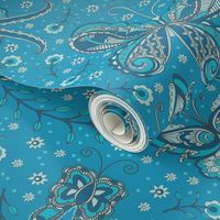 Blue, turquoise and white Butterflies paisley