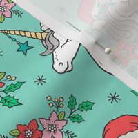 Christmas Unicorn on Mint Green 4 inch
