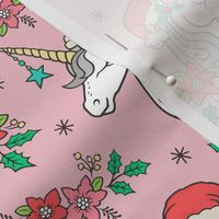 Christmas Unicorn on Light Pink 4 inch