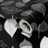 Abstract Autumn Fruit Leaves Black And White