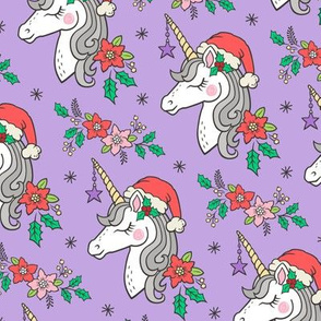 Christmas Unicorn on Purple 4 inch