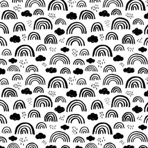 Black and white Scandinavian abstract rainbow clouds happy rain sky gender neutral SMALL