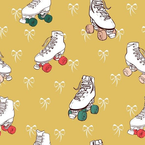 Christmas Roller Skates and Lace Bows on gold